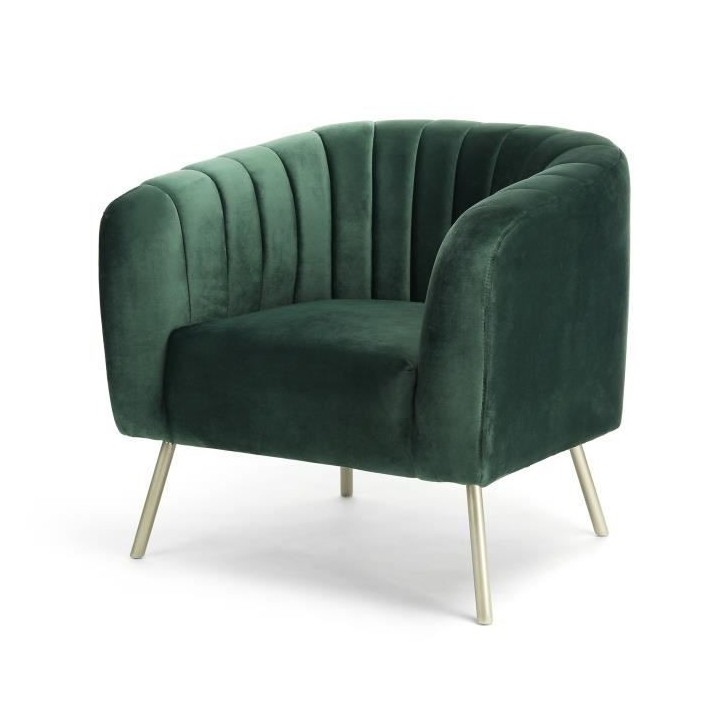 MATHIS Fauteuil rétro - Velours vert, structure en bois massif et pie
