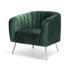 MATHIS Fauteuil rétro - Velours vert, structure en bois massif et pieds dorés - L 79 x P 70 x H 71 cm