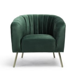 MATHIS Fauteuil rétro - Velours vert, structure en bois massif et pieds dorés - L 79 x P 70 x H 71 cm