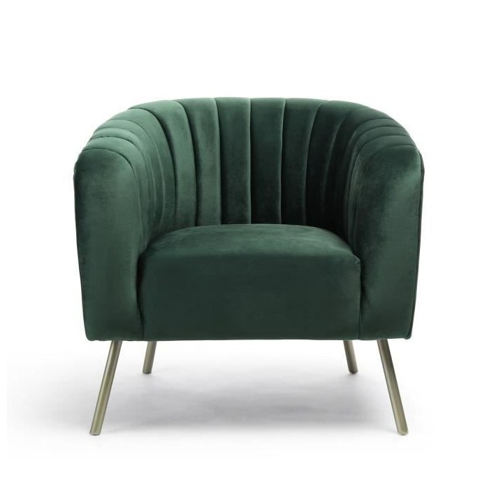 MATHIS Fauteuil rétro - Velours vert, structure en bois massif et pie