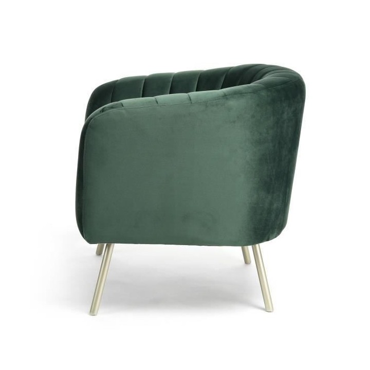 MATHIS Fauteuil rétro - Velours vert, structure en bois massif et pie