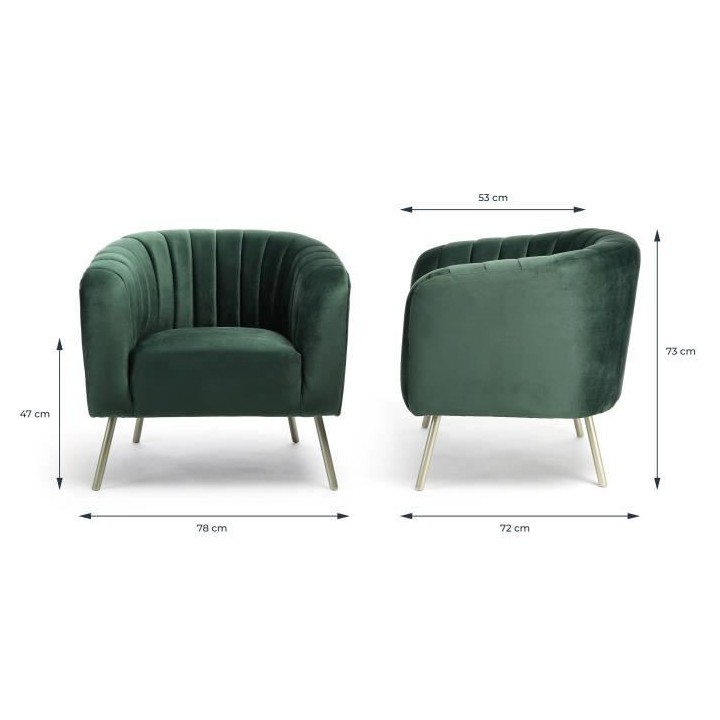 MATHIS Fauteuil rétro - Velours vert, structure en bois massif et pie