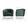 MATHIS Fauteuil rétro - Velours vert, structure en bois massif et pieds dorés - L 79 x P 70 x H 71 cm