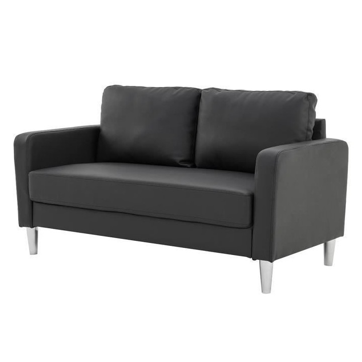 Canapé 2 places - Simili Noir - Style essentiel - L 150 x P 80 x H 85