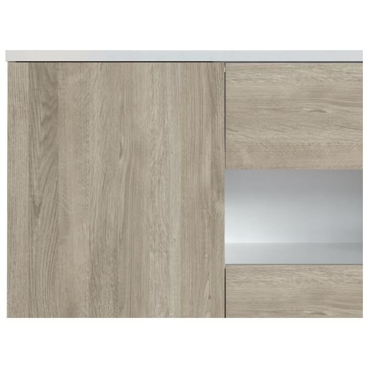 Meuble TV STAR - 2 Portes et 2 Tiroirs - Mélamine Blanc et chene - L