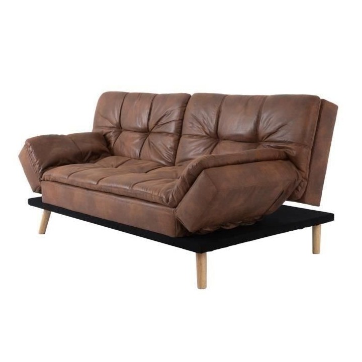 ZORA Banquette convertible clic-clac 3 places - Simili Maron et pieds