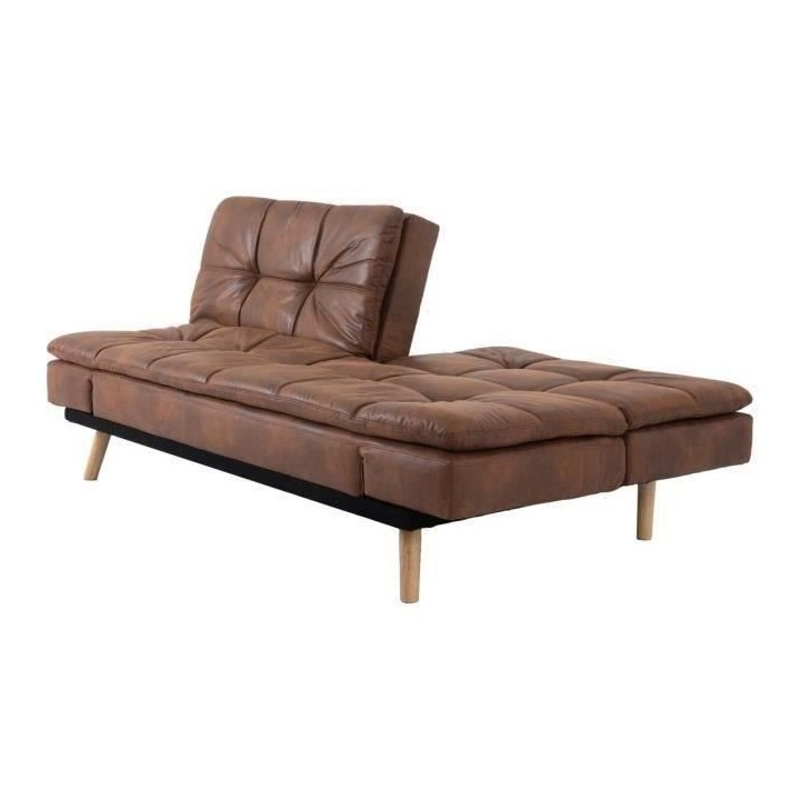 ZORA Banquette convertible clic-clac 3 places - Simili Maron et pieds