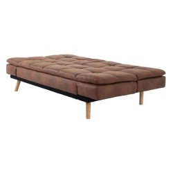 ZORA Banquette convertible clic-clac 3 places - Simili Maron et pieds en bois - L 188 x P 88 x H 88 cm