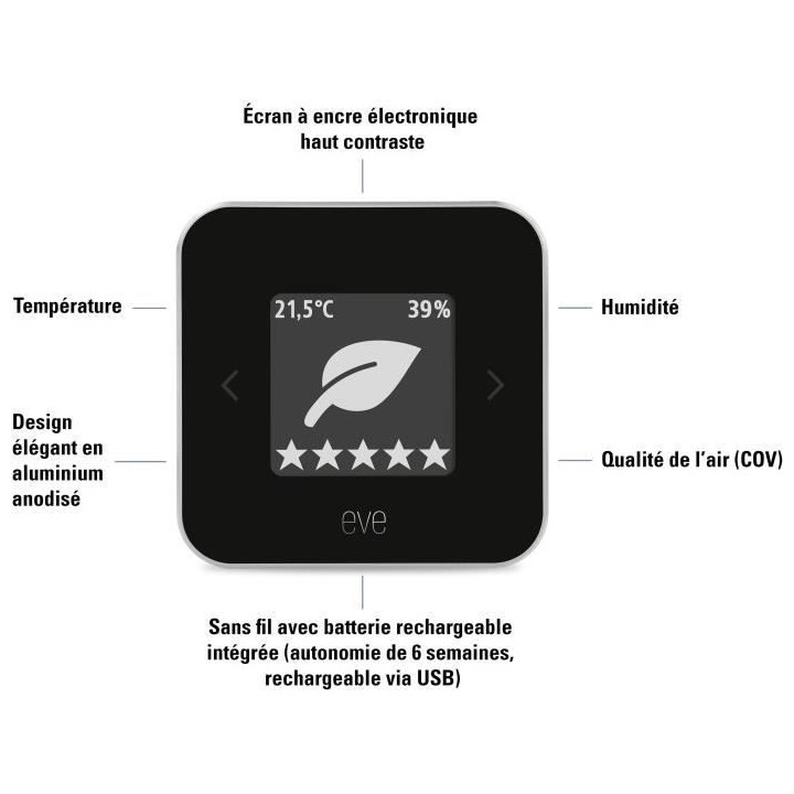 Capteur de qualité de l'air intérieur EVE ROOM - Technologie Apple H