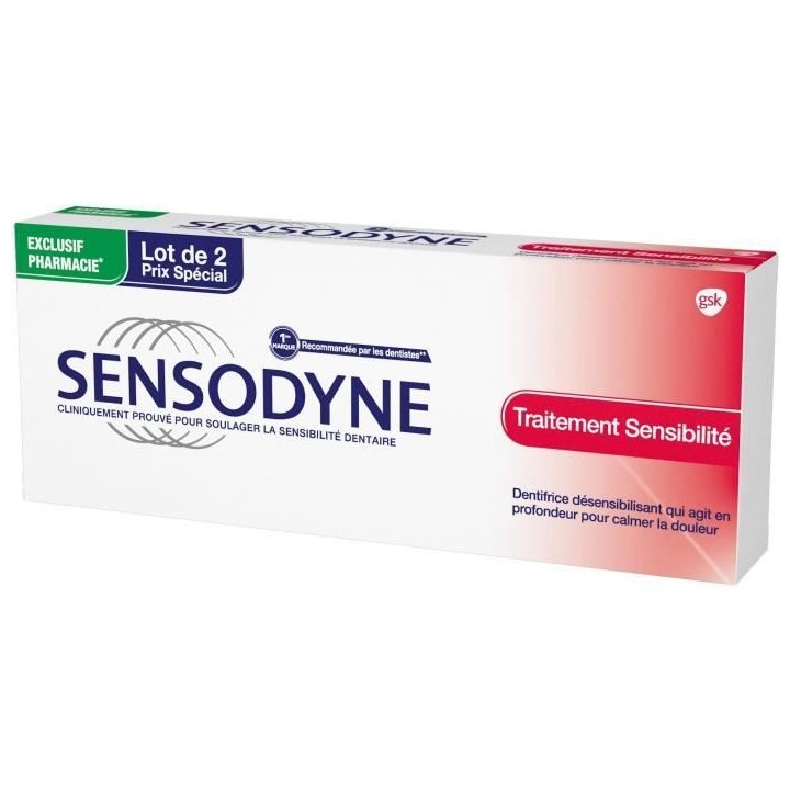 Sensodyne Dentifrice Traitement Sensibilité Lot de 2 x 75ml