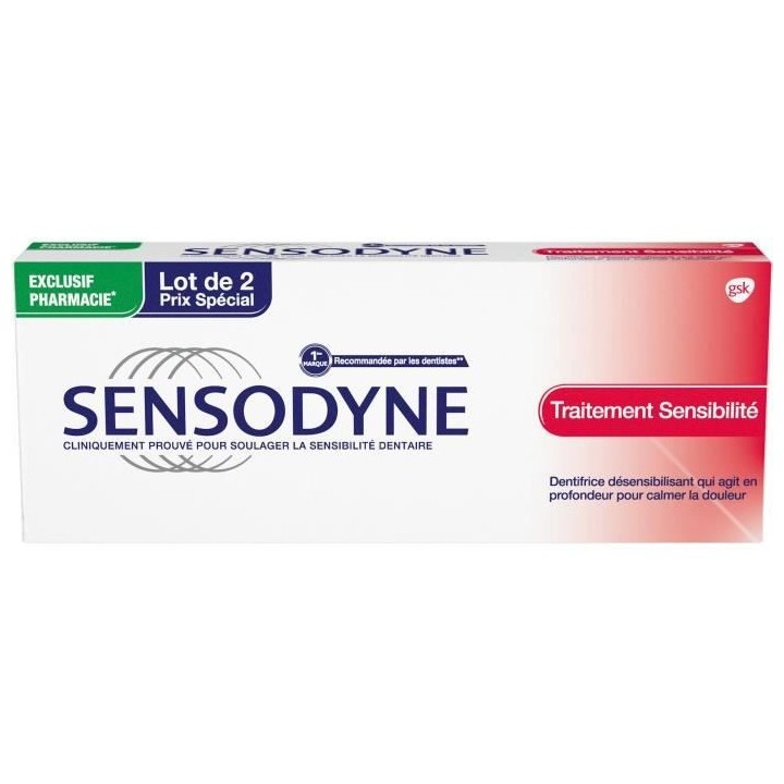 Sensodyne Dentifrice Traitement Sensibilité Lot de 2 x 75ml