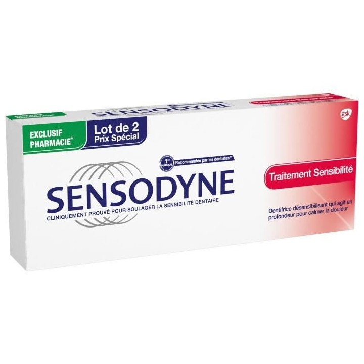 Sensodyne Dentifrice Traitement Sensibilité Lot de 2 x 75ml