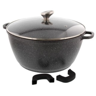 Faitout Ø 36 cm Façon pierre + couvercle en verre + 2 Maniques silic