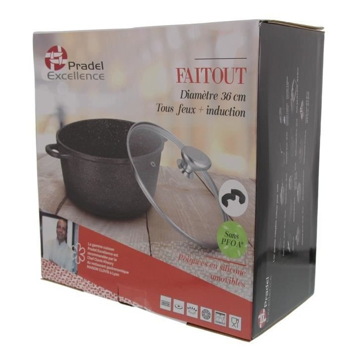 Faitout Ø 36 cm Façon pierre + couvercle en verre + 2 Maniques silic