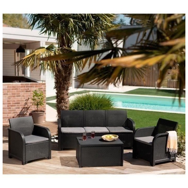 Salon de jardin - en résine imitation rotin tressé - Allibert by KET