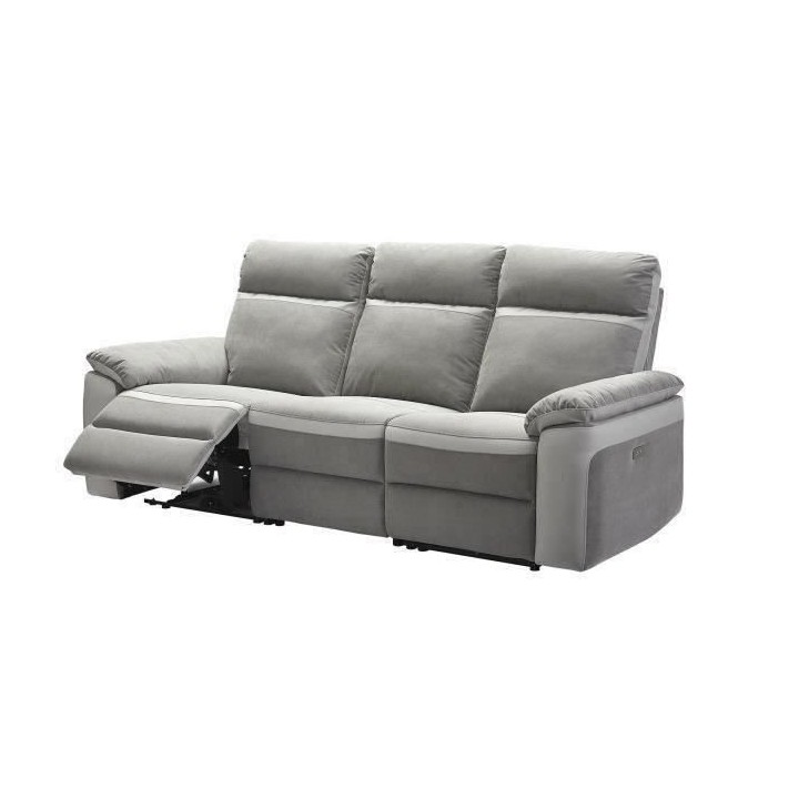 Canapé relaxation électrique - 3 places - Tissu gris et anthracite -