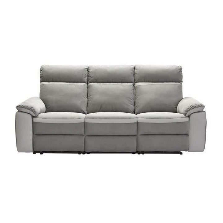 Canapé relaxation électrique - 3 places - Tissu gris et anthracite -