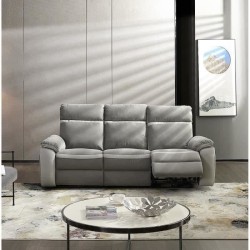 Canapé relaxation électrique - 3 places - Tissu gris et anthracite - L 215 x P 93 x H 99 cm - SANTOS