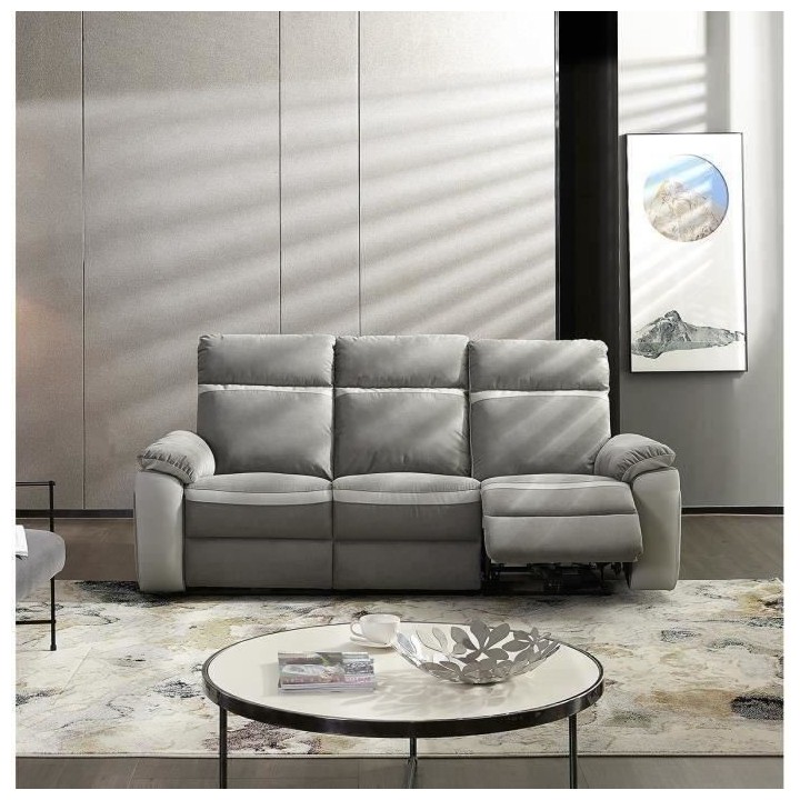 Canapé relaxation électrique - 3 places - Tissu gris et anthracite -