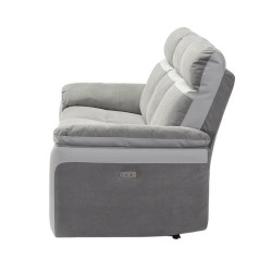 Canapé relaxation électrique - 3 places - Tissu gris et anthracite - L 215 x P 93 x H 99 cm - SANTOS