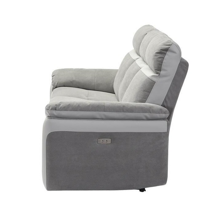 Canapé relaxation électrique - 3 places - Tissu gris et anthracite -