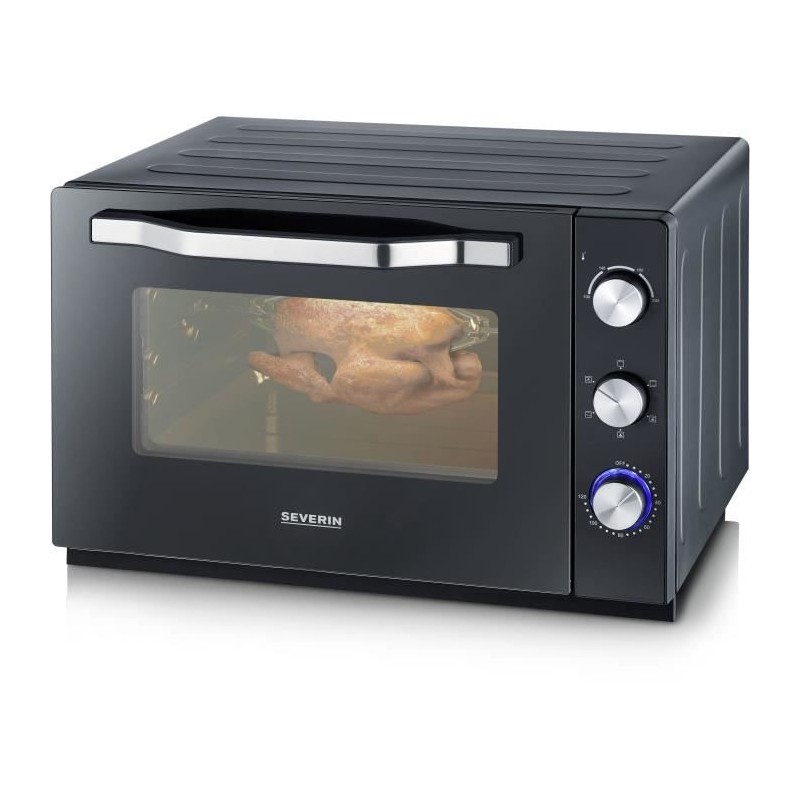 SEVERIN TO 2073 Four posable XXL a Chaleur Tournante 60 L avec pierre a pizza et tournebroche, 2 200 W, Minuteur 120 min, Noir/I