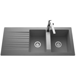 EWI Evier cuisine a encastrer 2 bacs + 1 égouttoir Soledad - Résine