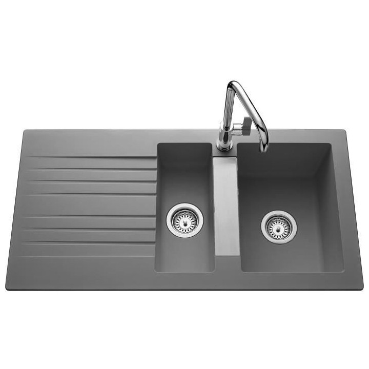 EWI Evier cuisine a encastrer 1,5 bac + 1 égouttoir Soledad - Résine