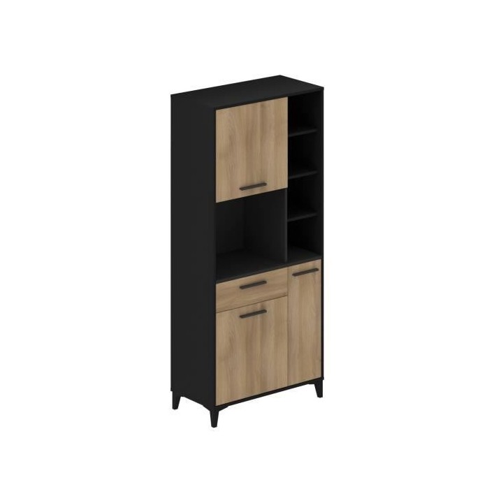 Buffet haut de cuisine ECO - 3 portes et 1 tiroir - Mélamine chene et