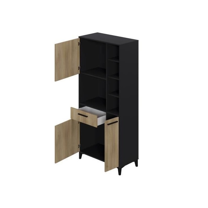 Buffet haut de cuisine ECO - 3 portes et 1 tiroir - Mélamine chene et