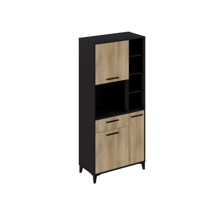 Buffet haut de cuisine ECO - 3 portes et 1 tiroir - Mélamine chene et