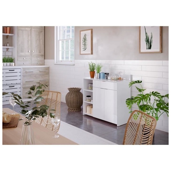 Buffet Cuisine - 2 portes + 1 tiroir - Mélaminé blanc - L 100 x P 42