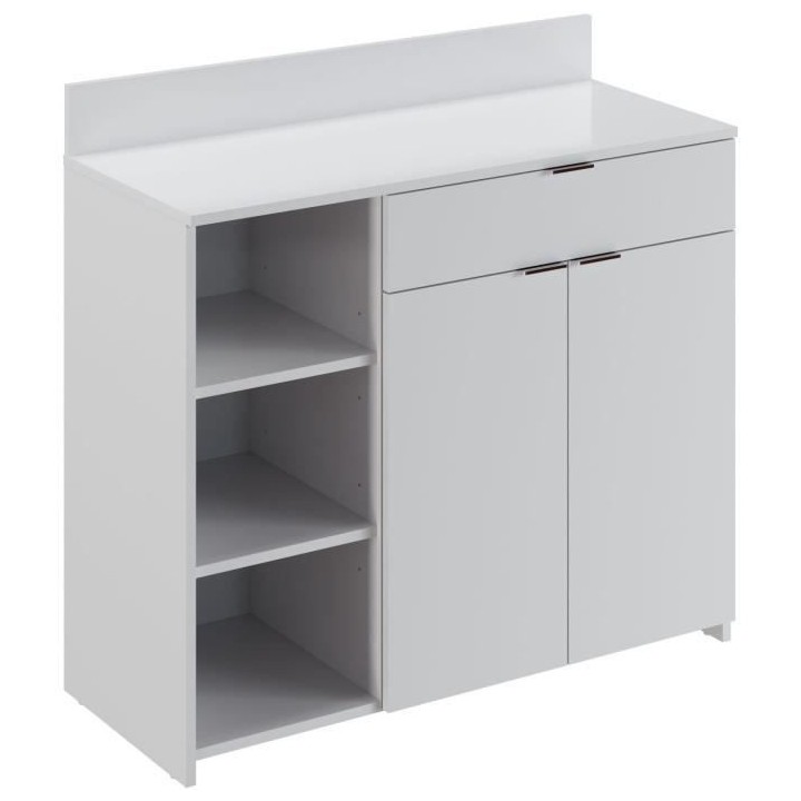 Buffet Cuisine - 2 portes + 1 tiroir - Mélaminé blanc - L 100 x P 42