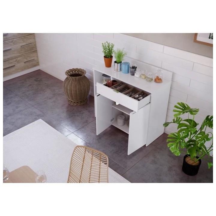 Buffet Cuisine - 2 portes + 1 tiroir - Mélaminé blanc - L 100 x P 42