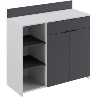 Buffet Cuisine - 2 portes + 1 tiroir - Mélaminé blanc et gris - L 10