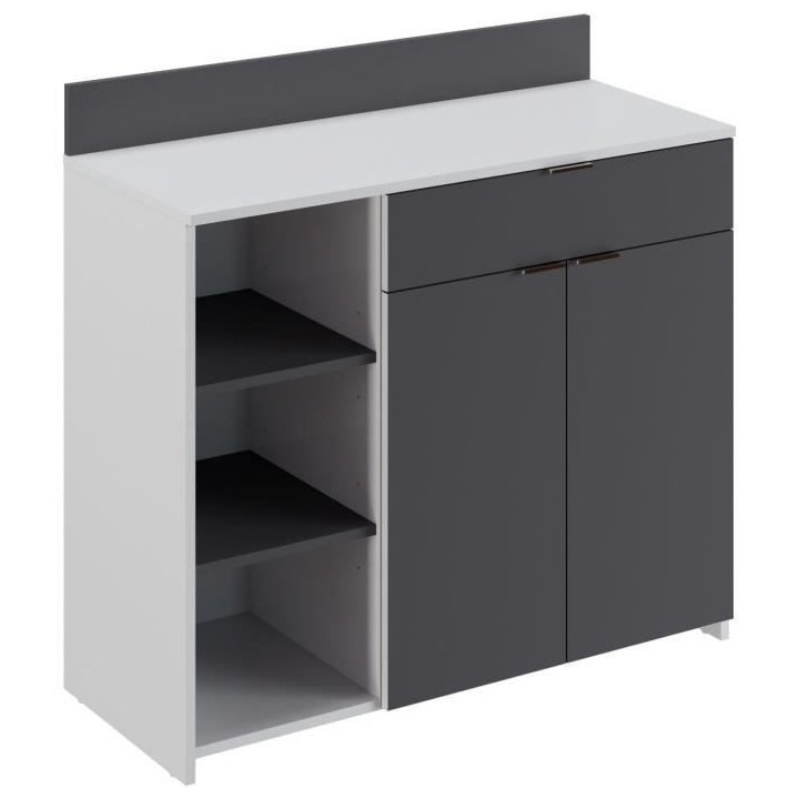 Buffet Cuisine - 2 portes + 1 tiroir - Mélaminé blanc et gris - L 10