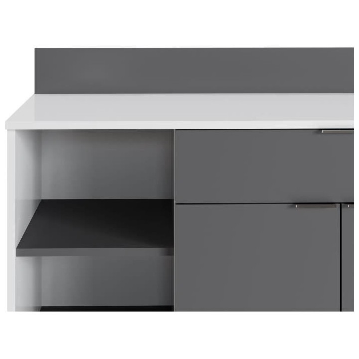 Buffet Cuisine - 2 portes + 1 tiroir - Mélaminé blanc et gris - L 10
