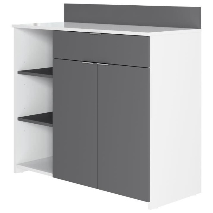 Buffet Cuisine - 2 portes + 1 tiroir - Mélaminé blanc et gris - L 10