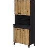 Buffet haut de cuisine SPIRIT - 4 portes et 1 tiroir - Mélamine chene et noir - L 80 x P 43 x H 183 cm