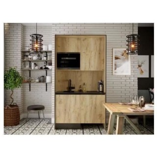 Kitchenette CLEVER 4 portes - Mélaminé chene rustique et noir - L 12