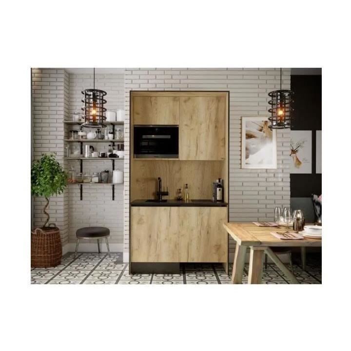 Kitchenette CLEVER 4 portes - Mélaminé chene rustique et noir - L 12