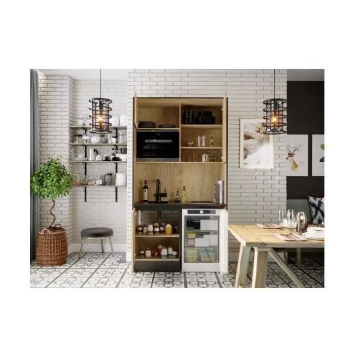 Kitchenette CLEVER 4 portes - Mélaminé chene rustique et noir - L 12