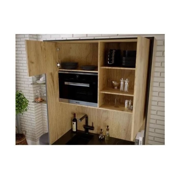 Kitchenette CLEVER 4 portes - Mélaminé chene rustique et noir - L 12