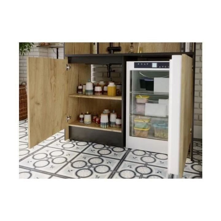 Kitchenette CLEVER 4 portes - Mélaminé chene rustique et noir - L 12