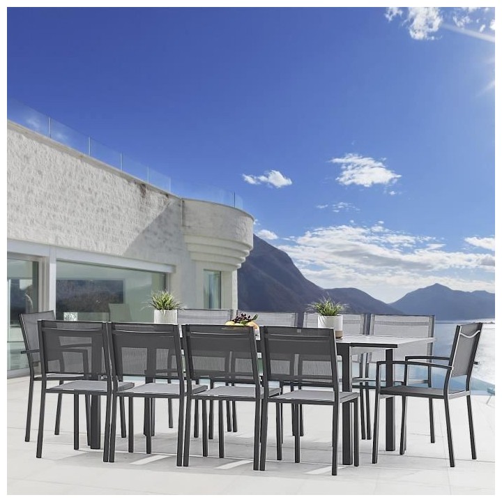 Table extensible 6 a 10 personnes - 180/240 x 90 x H75cm - Aluminium -