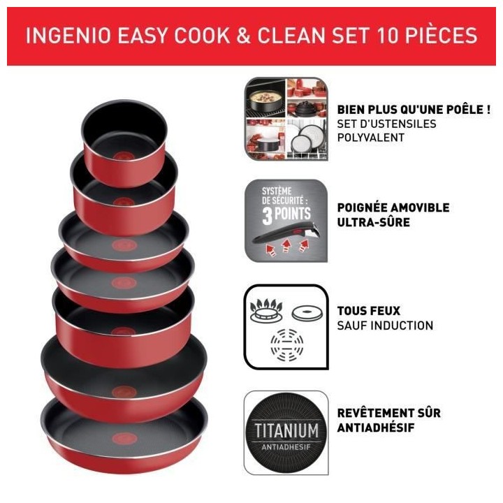 TEFAL INGENIO L1529402 Batterie de cuisine?10 pieces, Sauf induction,