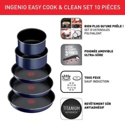 TEFAL L1579102 Ingenio Easy Cook N Clean Batterie de cuisine 10 pieces, anti ashésif, tous feux sauf induction, fabriqué en Fr