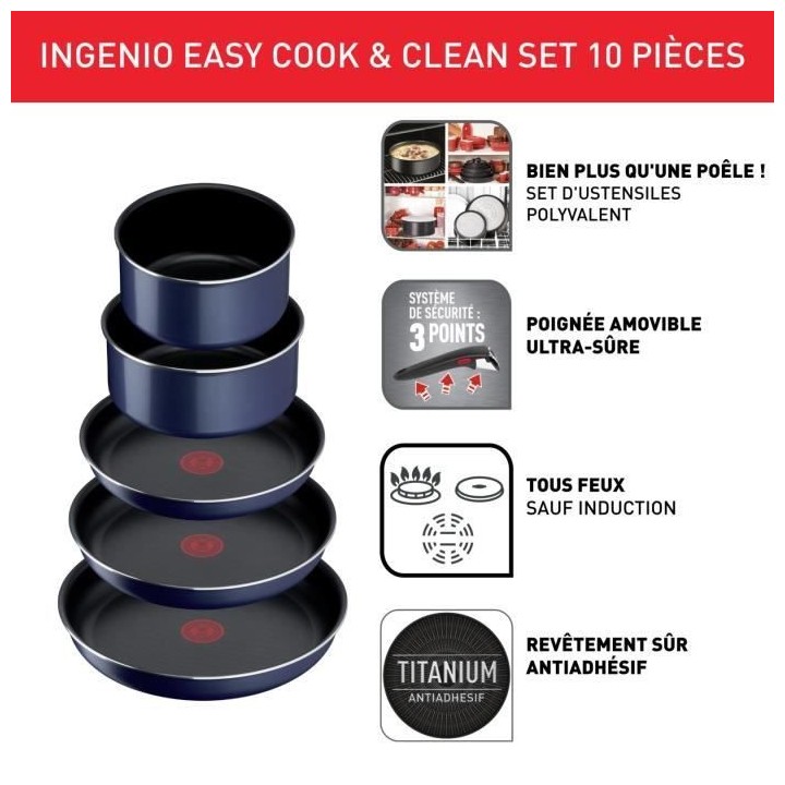 TEFAL L1579102 Ingenio Easy Cook N Clean Batterie de cuisine 10 pieces