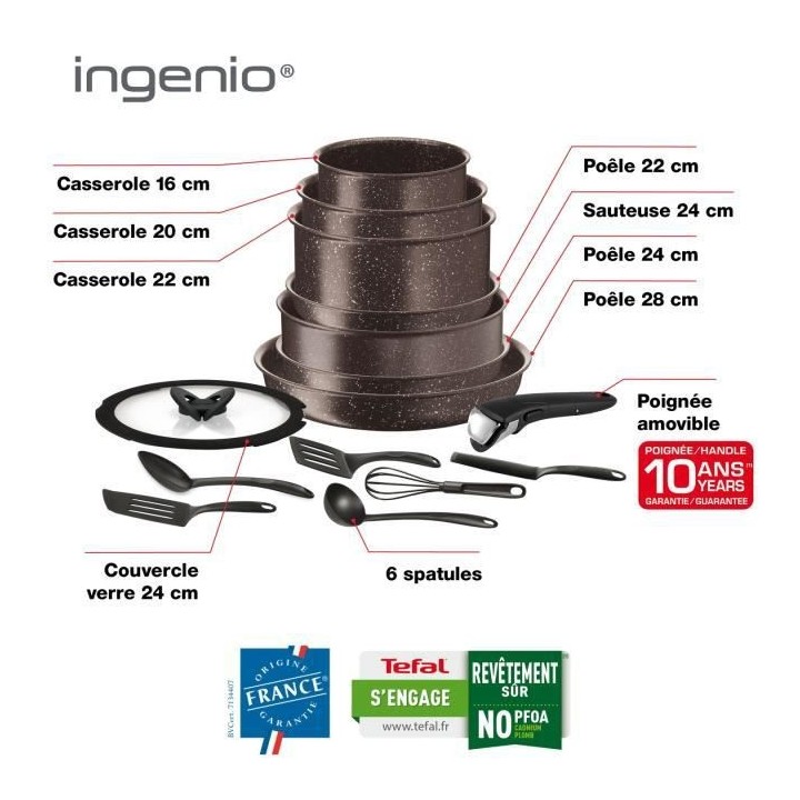 TEFAL L6789102 Ingenio extreme Batterie de cuisine 15 pieces - Marron