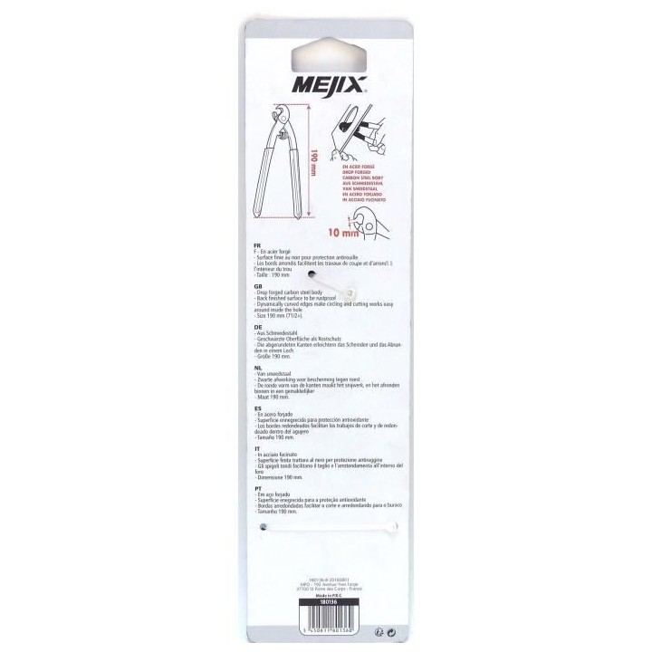 MEJIX Pince a rogner ouvert - 10 x 190 mm